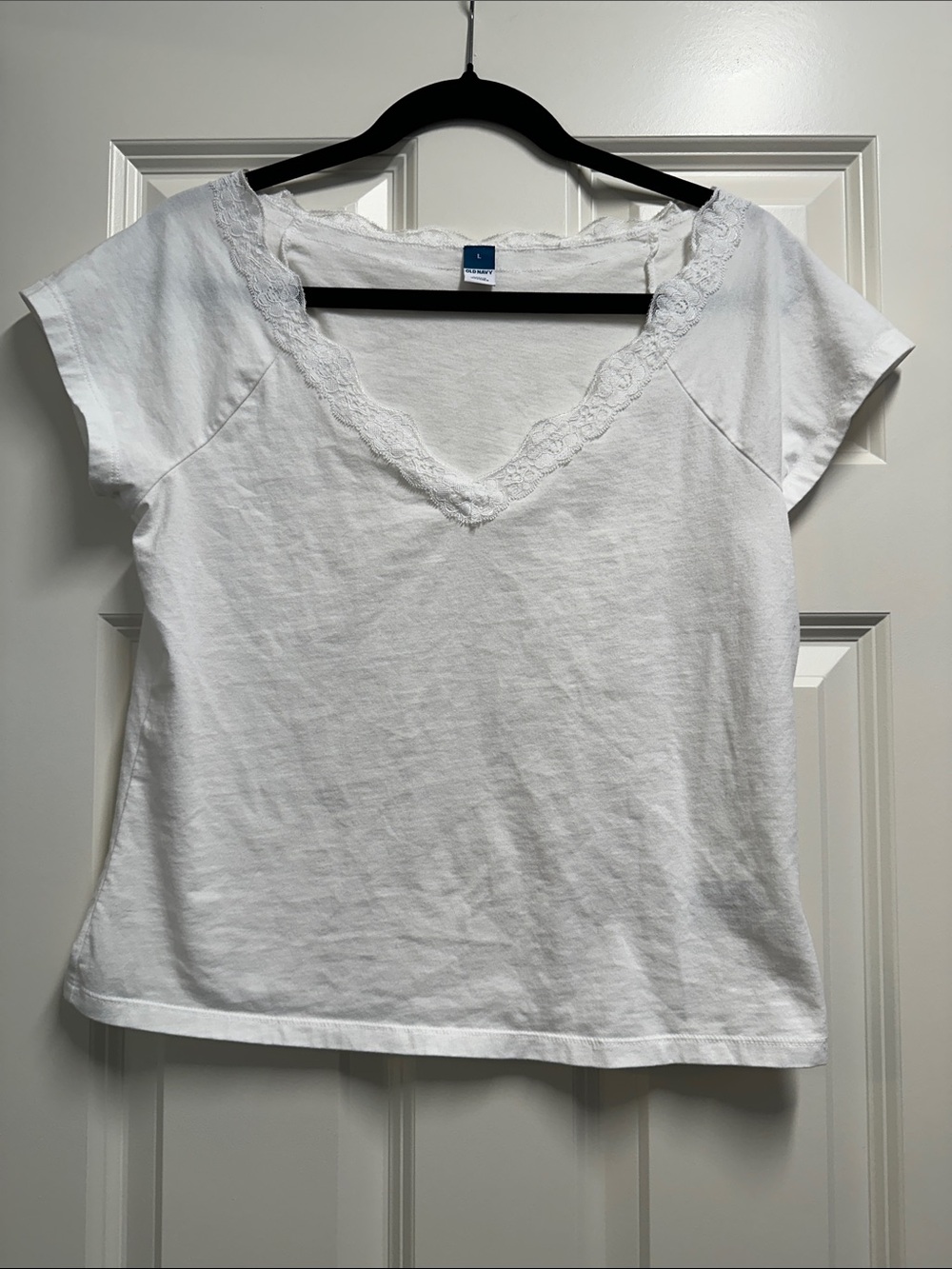 Old Navy White V-Neck Lace-Trim Short Sleeve Tee